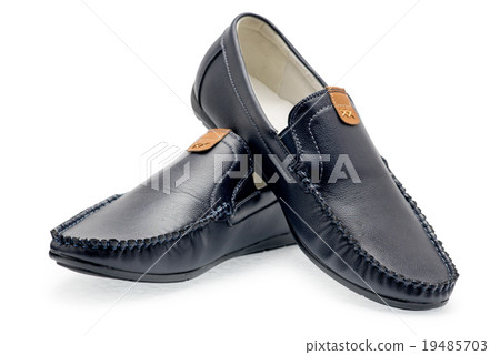 Pair leather dark blue color male moccasins 19485703