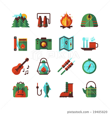 Camping Hiking Flat Icons Set - Stock Illustration [19485820] - PIXTA