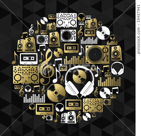 Music dj concept icon set vinyl cd shape gold Music dj concept icon set vinyl cd shape gold 19487941