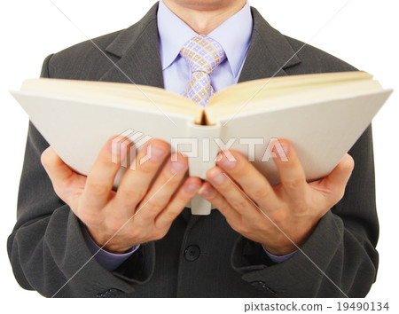 Man reads big book, isolated on white Man reads big book, isolated on white 19490134