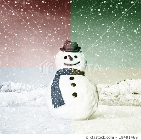 Real Snowman Outdoors In White Scenery Concept Real Snowman Outdoors In White Scenery Concept 19491469