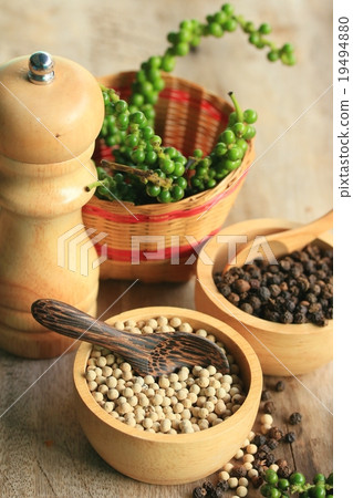 Green seeds with dried pepper Green seeds with dried pepper 19494880