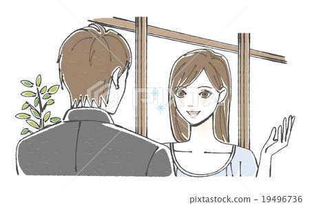 Illustration of a woman dating showing a white tooth Illustration of a woman dating showing a white tooth 19496736
