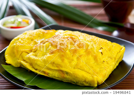 Stir fried tofu wrapped in omelett Stir fried tofu wrapped in omelett 19496841