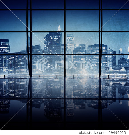 Modern NYC Interior Architecture Night Scene Concept.. Modern NYC Interior Architecture Night Scene Concept.. 19496923