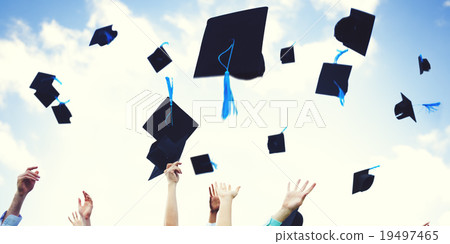 Graduation Caps Thrown Happiness Success Cocnept 19497465