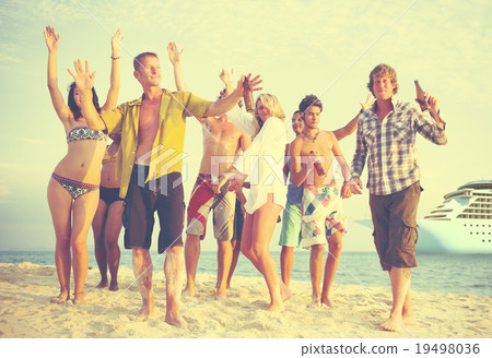 Friends Beach Party Dancing Cheerful Concept Friends Beach Party Dancing Cheerful Concept 19498036