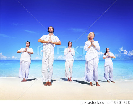 People performing yoga on the beach Peaceful Concept People performing yoga on the beach Peaceful Concept 19501798