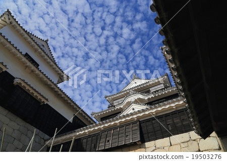 Matsuyama Castle, looking over the Tenshankor from the front of Mono (Left-hand is a small temple) 19503276