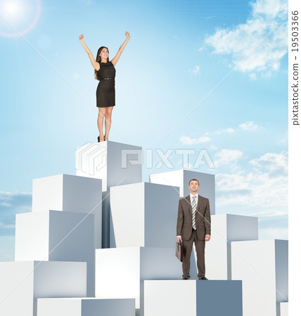 Businesspeople on boxes pile 19503366