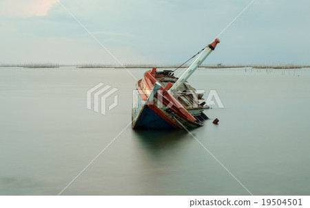 .Fishing boat sank in the sea .Fishing boat sank in the sea 19504501