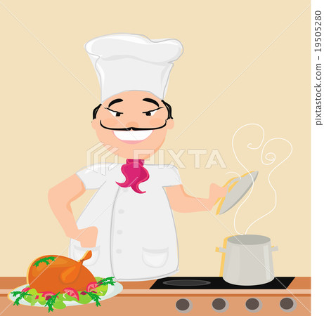 smiling chef cooks soup smiling chef cooks soup 19505280