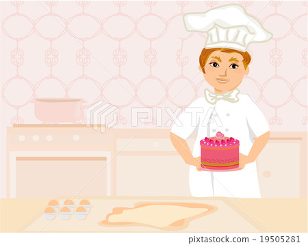 chef serves cake 19505281