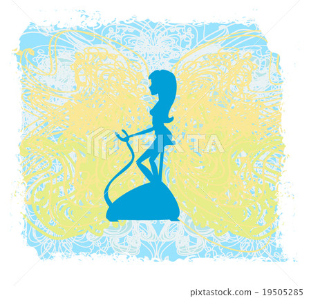 Girl on the exercise bike - Grunge Background 19505285