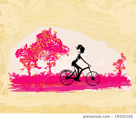Cycling Grunge Poster with silhouette Girl Cycling Grunge Poster with silhouette Girl 19505288