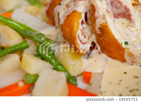 Chicken Cordon Bleu with boiled potatoes 19505753