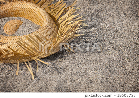 Tourists went home. Hat lying on beach - rubbish Tourists went home. Hat lying on beach - rubbish 19505755
