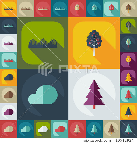 Flat concept, set modern design with shadow forest Flat concept, set modern design with shadow forest 19512924