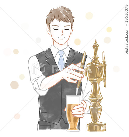 一個用啤酒服務員倒啤酒的男人 19516079