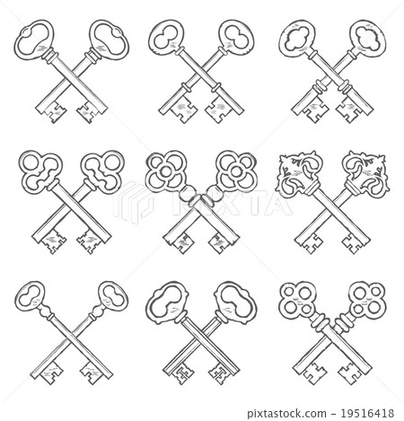 Set of crossed hand drawn keys vector Set of crossed hand drawn keys vector 19516418