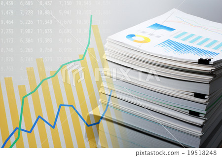Data collection and analysis. A monitor screen showing mountains of data with graphs and data. 19518248