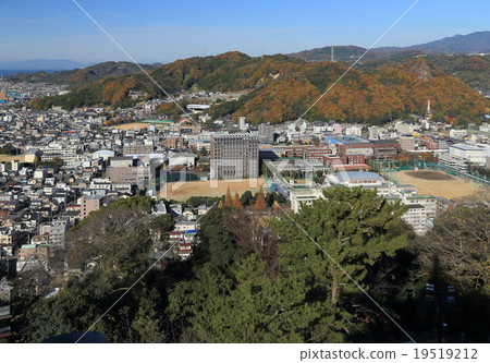 View north from Matsuyama Castle, direction of Iota · Horie. Matsuyama University in front. 19519212