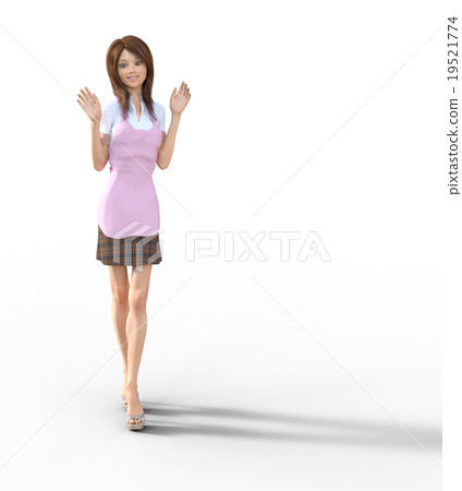 A young woman with an apron waving both hands perming3DCG Illustration material 19521774