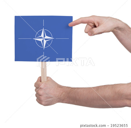 Hand holding small card - Flag of NATO Hand holding small card - Flag of NATO 19523655