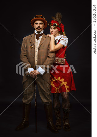 portrait of steampunk girl and man in glasses and portrait of steampunk girl and man in glasses and 19526014