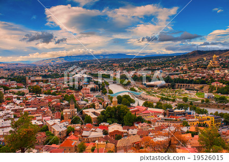 Beautiful panoramic view of Tbilisi at sunset Beautiful panoramic view of Tbilisi at sunset 19526015