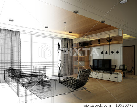 sketch design of living ,3dwire frame render sketch design of living ,3dwire frame render 19530375