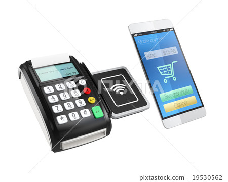 Concept of mobile cashless settlement by smartphone. original design. 19530562