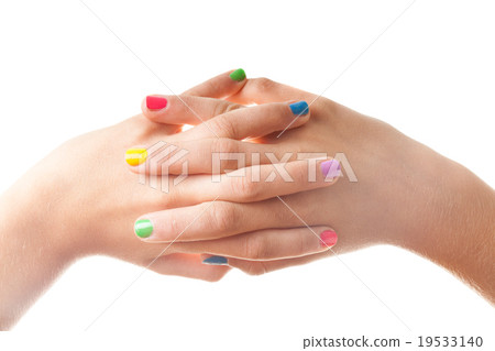 Hand with colored nails Hand with colored nails 19533140