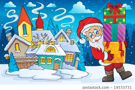 Santa Claus with gifts in winter scenery 19533731