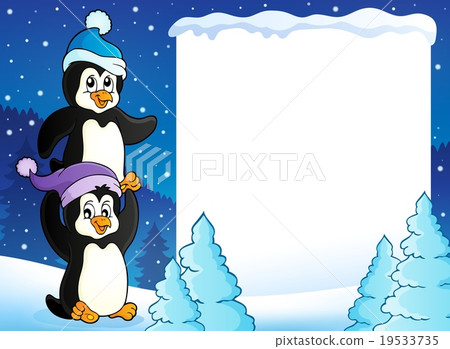 Snowy frame with penguins Snowy frame with penguins 19533735