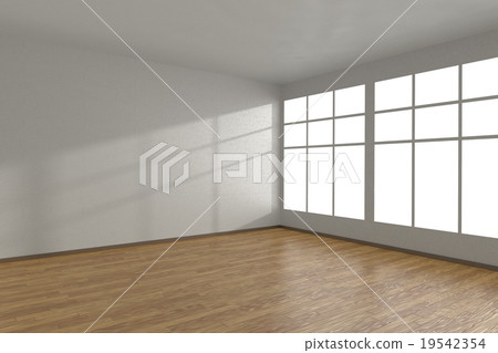 Corner of white empty room with large windows 19542354