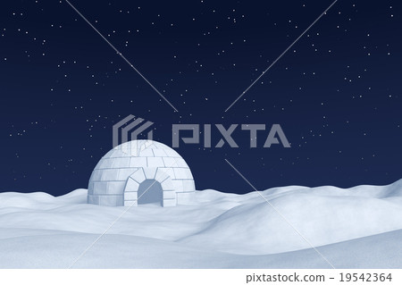 Igloo icehouse on snow field under the night sky Igloo icehouse on snow field under the night sky 19542364