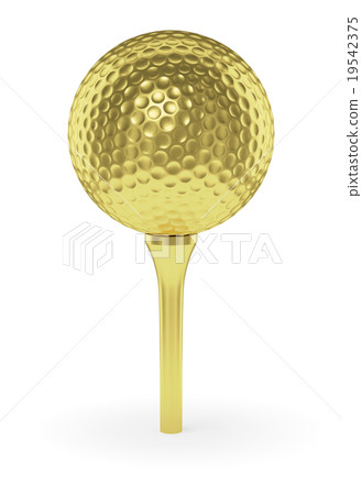 Golden golf ball on tee isolated on white Golden golf ball on tee isolated on white 19542375