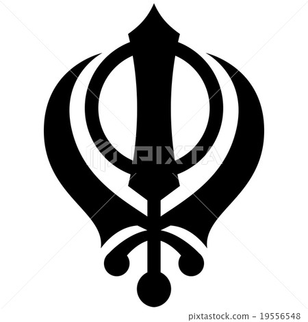 Black and white Khanda symbol vector illustration. 19556548