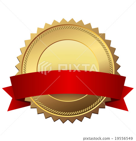 Blank golden quality label with red banner Blank golden quality label with red banner 19556549