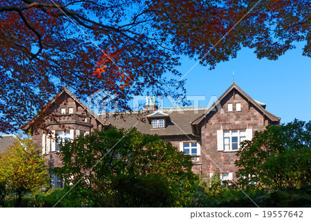 Western-style building and colored leaves of old Furukawa garden 19557642