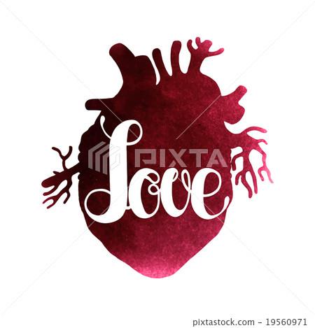 Love lettering on watercolor heart - Stock Illustration [19560971] - PIXTA