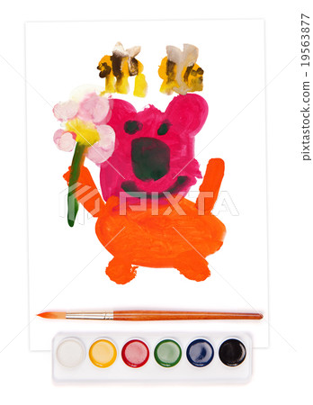 painted bear, watercolor set and brush 19563877