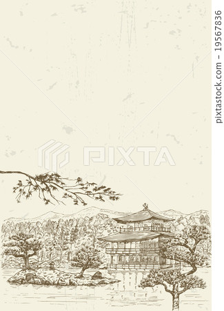 Hand drawn Golden Pavilion Temple, Japan 19567836