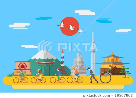 Happy family riding bicycles in Japan 19567908