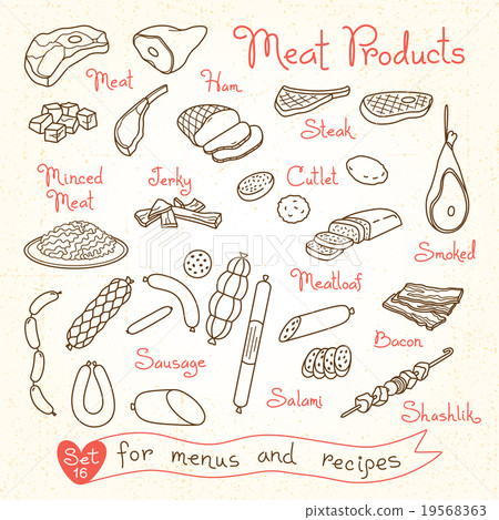 Set drawings of meat products for design menus 19568363