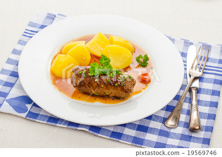 Tasty roulades beef with potato and sauce Tasty roulades beef with potato and sauce 19569746