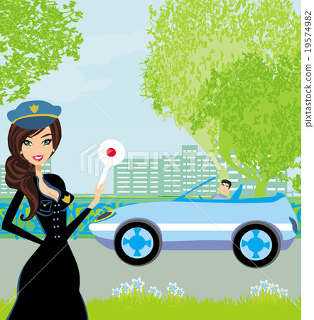 A beautiful police  woman stops auto 19574982