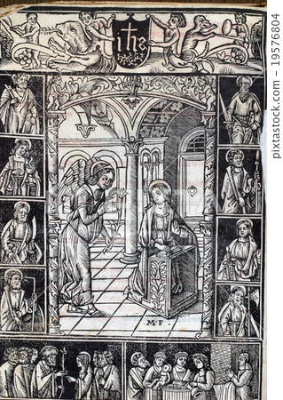 The Annunciation, page of medieval missal The Annunciation, page of medieval missal 19576804