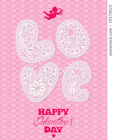 Vintage card, lace letters LOVE on pink background Vintage card, lace letters LOVE on pink background 19578025